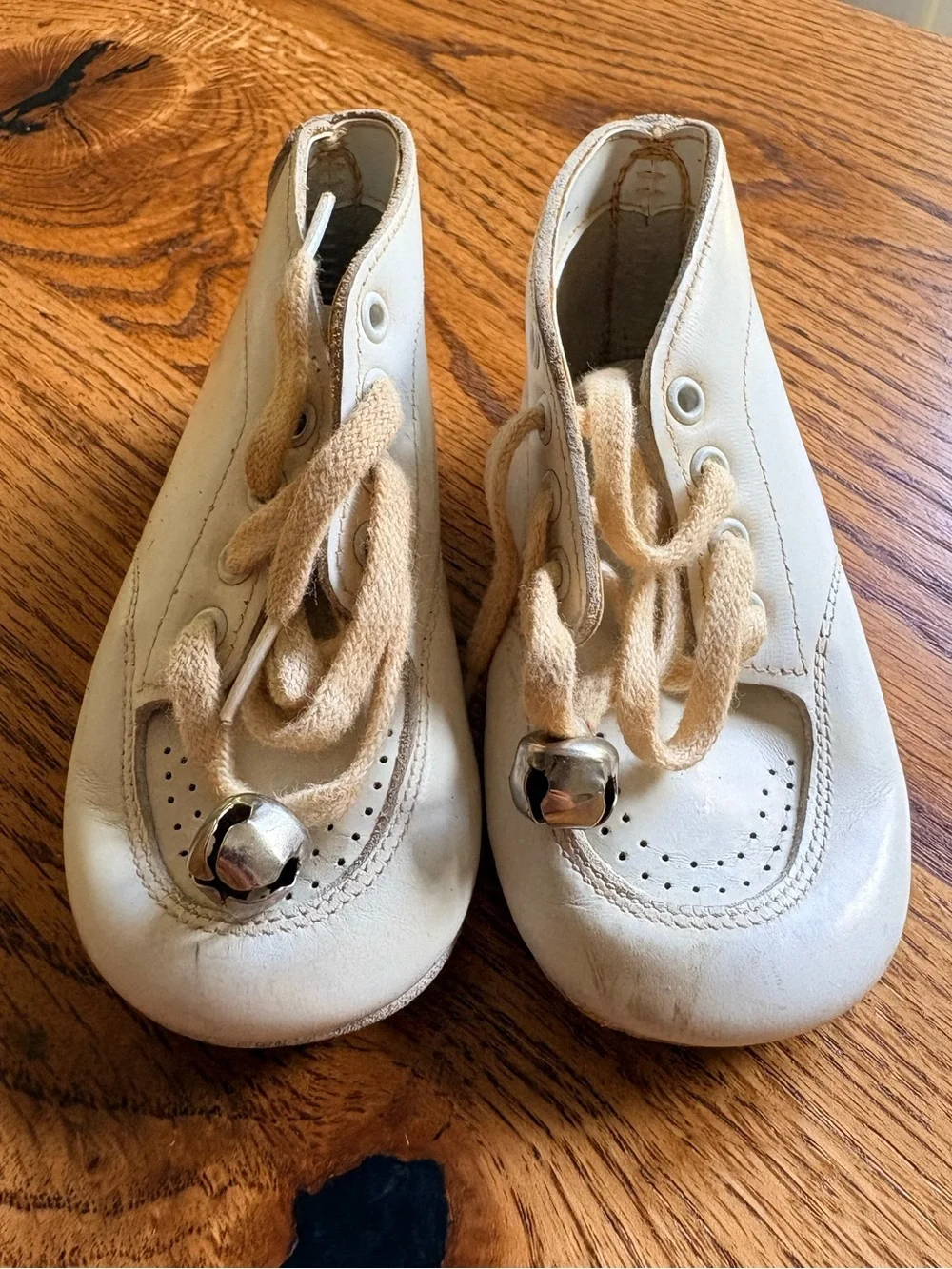 Vintage Step N’ Stride 3.5D White Baby Walker Shoes with Bell Accent